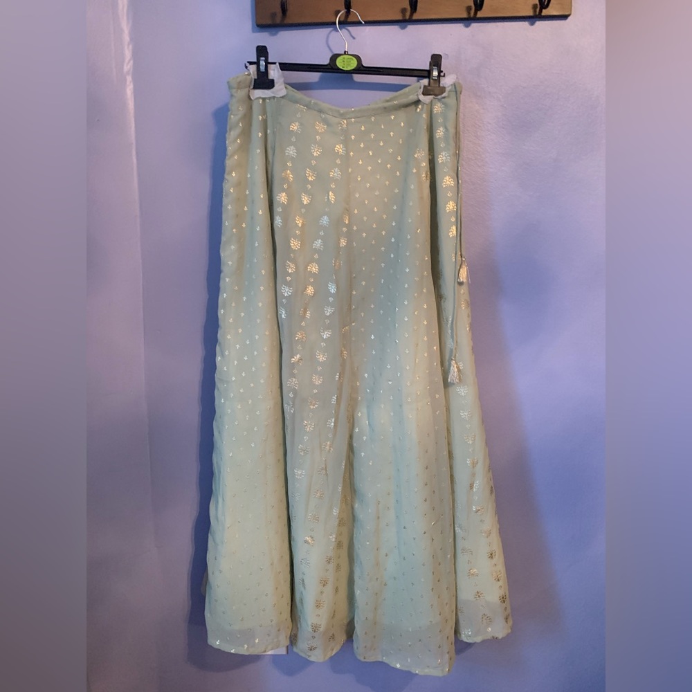 Pastel Green Foil Flared Lehenga cal